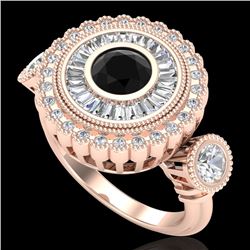 2.62 CTW Fancy Black Diamond Solitaire Art Deco 3 Stone Ring 18K Rose Gold - REF-254N5Y - 37920