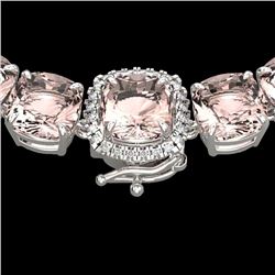 87 CTW Morganite & VS/SI Diamond Halo Micro Necklace 14K White Gold - REF-1163K6R - 23352