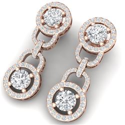 4 CTW Certified SI/I Diamond Halo Earrings 18K Rose Gold - REF-271H4W - 40104