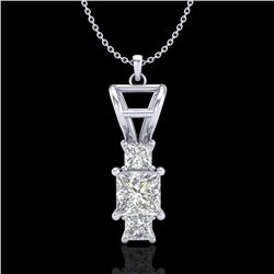 1.54 CTW Princess VS/SI Diamond Solitaire Art Deco Necklace 18K White Gold - REF-400Y2N - 37202