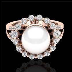 0.83 Ct Micro Pave VS/SI Diamond Certified & Pearl Halo Ring 14K Rose Gold - REF-71W6H - 20705