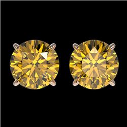 2 CTW Certified Intense Yellow SI Diamond Solitaire Stud Earrings 10K Rose Gold - REF-309F3M - 33089
