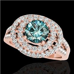 1.75 CTW SI Certified Fancy Blue Diamond Solitaire Halo Ring 10K Rose Gold - REF-200M2F - 34289
