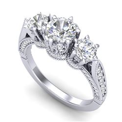 2.18 CTW VS/SI Diamond Art Deco 3 Stone Ring 18K White Gold - REF-296Y4N - 37247
