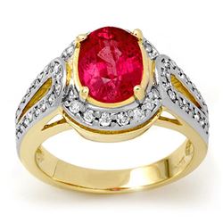 3.50 CTW Pink Sapphire & Diamond Ring 10K Yellow Gold - REF-64F5M - 13510