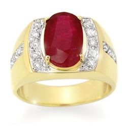 6.33 CTW Ruby & Diamond Mens Ring 10K Yellow Gold - REF-76X2T - 14487