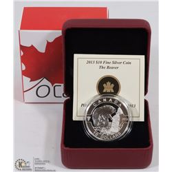 2013 CANADIAN $10 FINE SILVER "THE BEAVER" COIN
