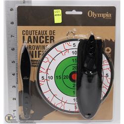 NEW OLYMPIA EDGE 3PC KNIFE SET WITH TARGET BOARD