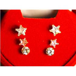 #2-SET OF 3 14KT GOLD STUD,PINK STAR & WHITE STAR
