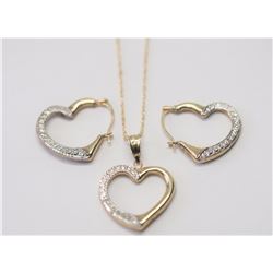 #9-10KT GOLD HEART EARRINGS AND NECKLACE SET