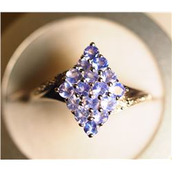 #13-STERLING SILVER TANZANITE CLUSTER STYLE RING