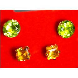 #20-2 PAIRS OF 10KT GOLD CITRINE AND PERIDOT STUD