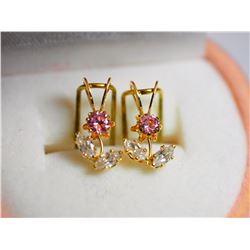 #32-2 10KT CUBIC ZIRCONIA PINK FLOWER PENDANTS