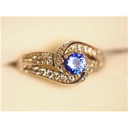 #35-10KT WHITE GOLD TANZANITE DIAMOND SWIRL