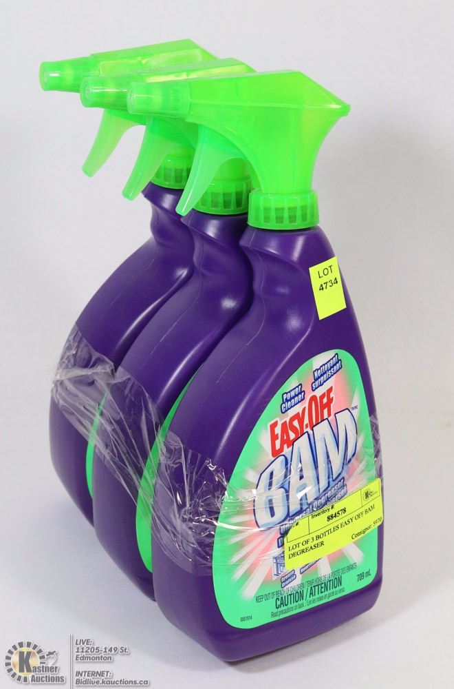 LOT OF 3 BOTTLES EASY OFF BAM DEGREASER