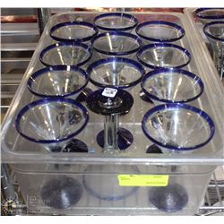 LOT OF 12 BLUE RIMMED MARTINI GLASSES