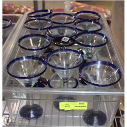 LOT OF 12 BLUE RIMMED MARTINI GLASSES