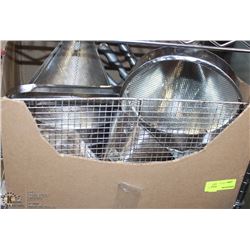 BOX WITH MISN SCOOPS, STRAINERS AND MORE MISC