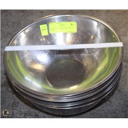 STACK OF 10 STAINLESS STEEL 9" BOWLS.