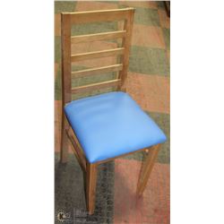 NEW WOOD & BLUE LEATHERETTE RESTAURANT CHAIR