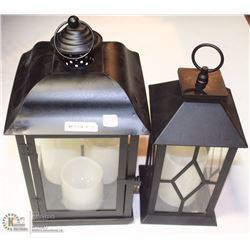 LOT OF 2 LANTERNS WITH BATTERY CANDLES 16" & 13"