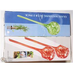 LOT OF 4 GLASS PLANT WATERING BULBS, GREEN AND RED