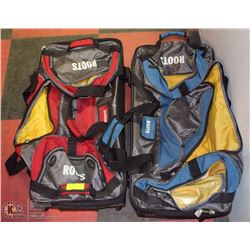 PAIR OF ROOTS WHEELIE DUFFLE BAGS.