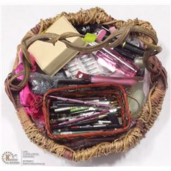 LARGE BROWN BASKET WITH LOTS OF NEW