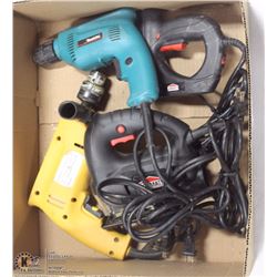 LARGE BOX OF POWER TOOLS - MAKITA DRILL,