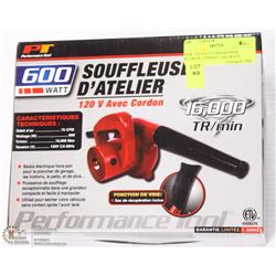 NEW 120 VOLT CORDED SHOP BLOWER, COMPACT, 600 WATT