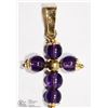 Image 1 : 2) 10K YELLOW GOLD AMETHYST BEAD CROSS PENDANT