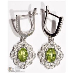3) STERLING SILVER PERIDOT & CZ FLORAL EARRINGS