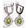 Image 1 : 3) STERLING SILVER PERIDOT & CZ FLORAL EARRINGS