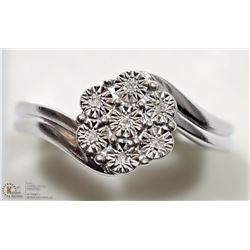 4) STERLING SILVER 7 DIAMOND FLORAL RING