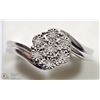 Image 1 : 4) STERLING SILVER 7 DIAMOND FLORAL RING