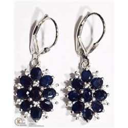 7) STERLING SILVER SAPPHIRE FLORAL DROP EARRINGS