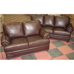 NEW BROWN LEATHERETTE NAILHEAD SOFA AND LOVESEAT