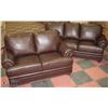 Image 1 : NEW BROWN LEATHERETTE NAILHEAD SOFA AND LOVESEAT