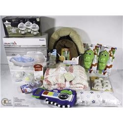 FLAT OF BABY SUPPLIES,TOY,BOTTLES,DOOR SAFETY