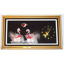 2 SWANS & BUTTERFLY SHADOW BOX CLOCK