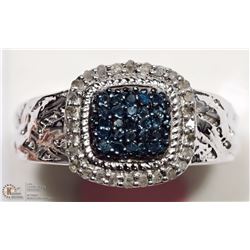 16) STERLING SILVER BLUE & WHITE DIAMOND HALO RING