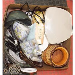 BOX W/HOUSEHOLD ITEMS INCL. 7.1 L FOOD