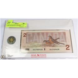 UNCIRCULATED CANADIAN $2.00 COIN, BANKNOTE & STAMP