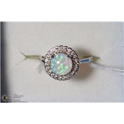 #68-AUSTRALIAN WHITE FIRE OPAL & CZ  GEMSTONE RING