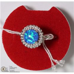 #60-AUSTRALIAN BLUE FIRE OPAL & CZ  GEMSTONE RING