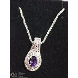 #14-GENUINE  AMETHYST, CZ  PENDANT & NECKLACE