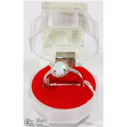 #97-WHITE FIRE OPAL & CZ RING