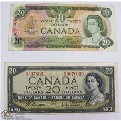 1954 & 1979 CANADIAN $20.00 BANK NOTES.