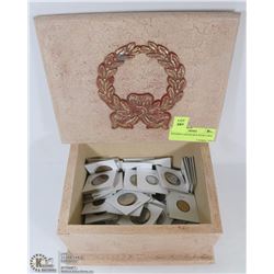 WOODEN CAESAR BOX WITH COINS