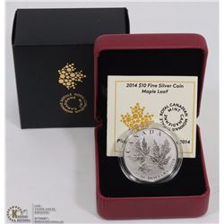 2014 CANADIAN $10 FINE SILVER MAPLE LEAF COIN